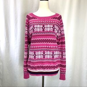 Tommy Hilfiger cotton wool blend pink sweater snowflakes metallic navy fair isle
